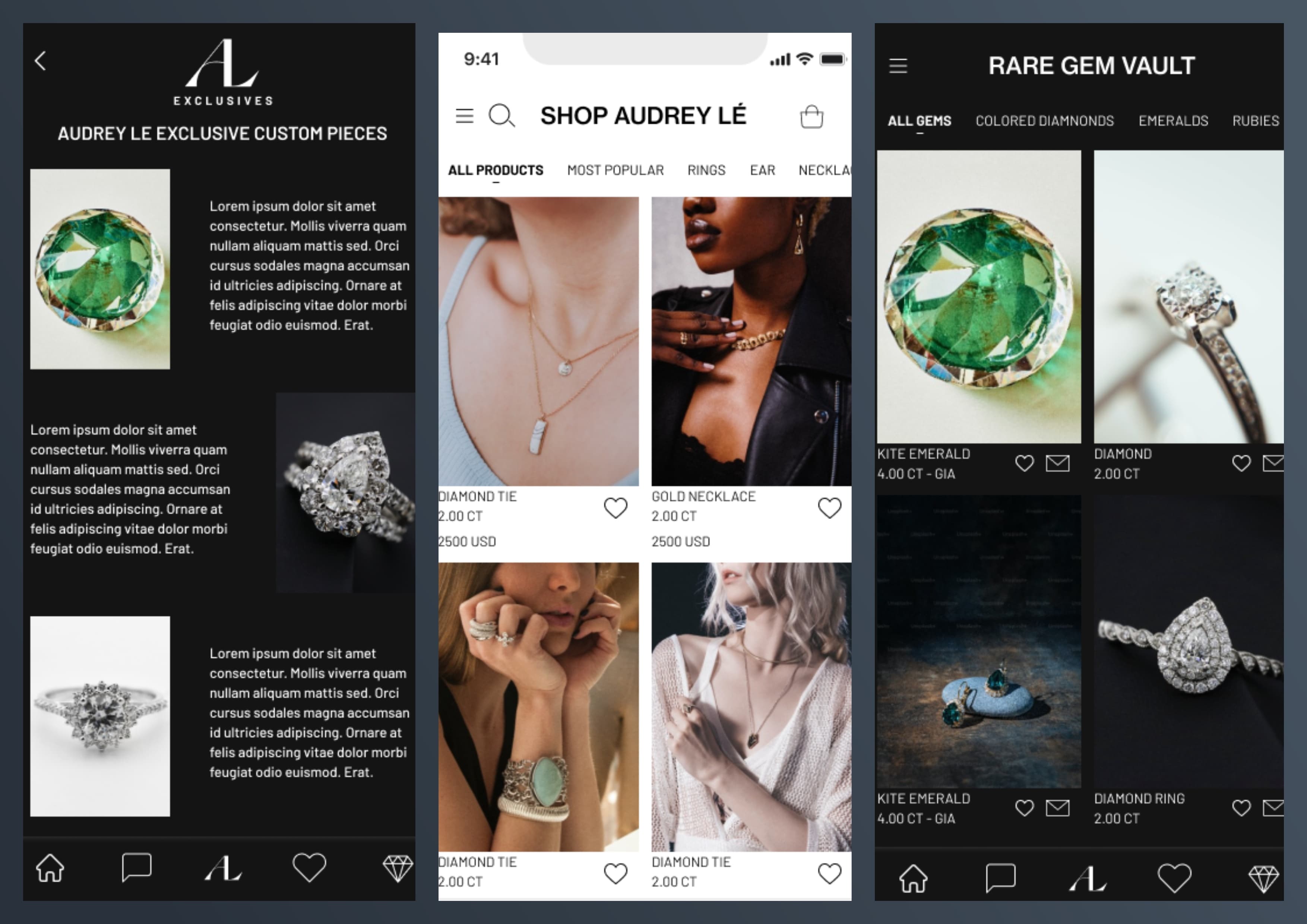 AudreyLÉ Limited — cross-platform jewelry e-commerce mobile app built with React Native